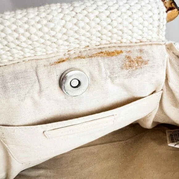 Zara Ivory Cream Crochet Woven Faux Bamboo Handle Tote Bag - Picture 7 of 7